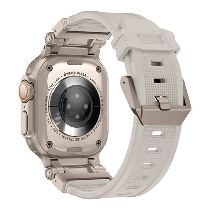 Apple Watch Ultra 49mm Zore KRD-101 Titanyum Metal Başlıklı Silikon Kordon Siyah-Starlight
