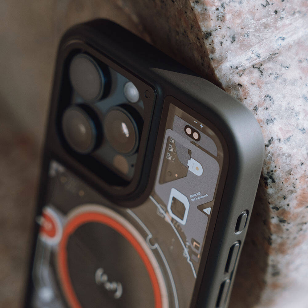 iPhone 15 Pro Kılıf Özelleştirilebilir 3 Fonksiyonlu Bluetooth Bağlantılı Bitmo Lab Bangcase Akıllı Magsafe Kapak Siyah