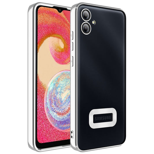 Galaxy A04E Kılıf Kamera Korumalı Logo Gösteren Zore Omega Kapak Gümüş