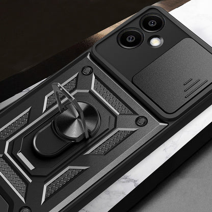 Galaxy A06 Kılıf Magnetik Standlı Kamera Korumalı Zore Sürgülü Vega Kapak Mavi