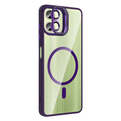 Galaxy A06 Kılıf Standlı ve Kamera Lens Hediyeli M-Safe Şarj Özellikli Zore Etro Kapak Siyah
