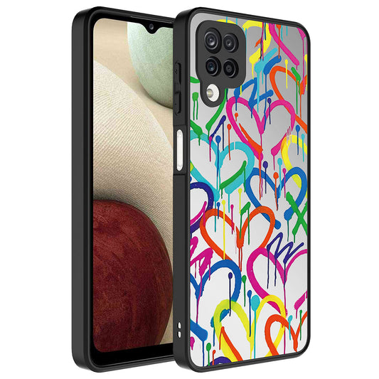 Galaxy A12 Kılıf Aynalı Desenli Kamera Korumalı Parlak Zore Mirror Kapak Kalp