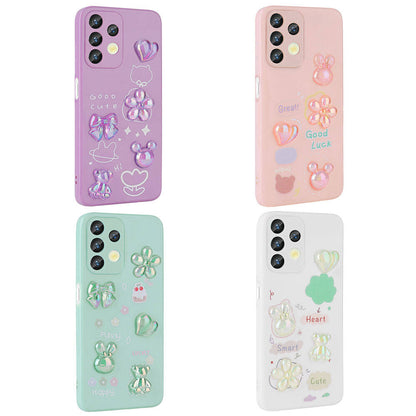 Galaxy A13 4G Kılıf Kabartma Figürlü Parlak Zore Toys Silikon Kapak Mor