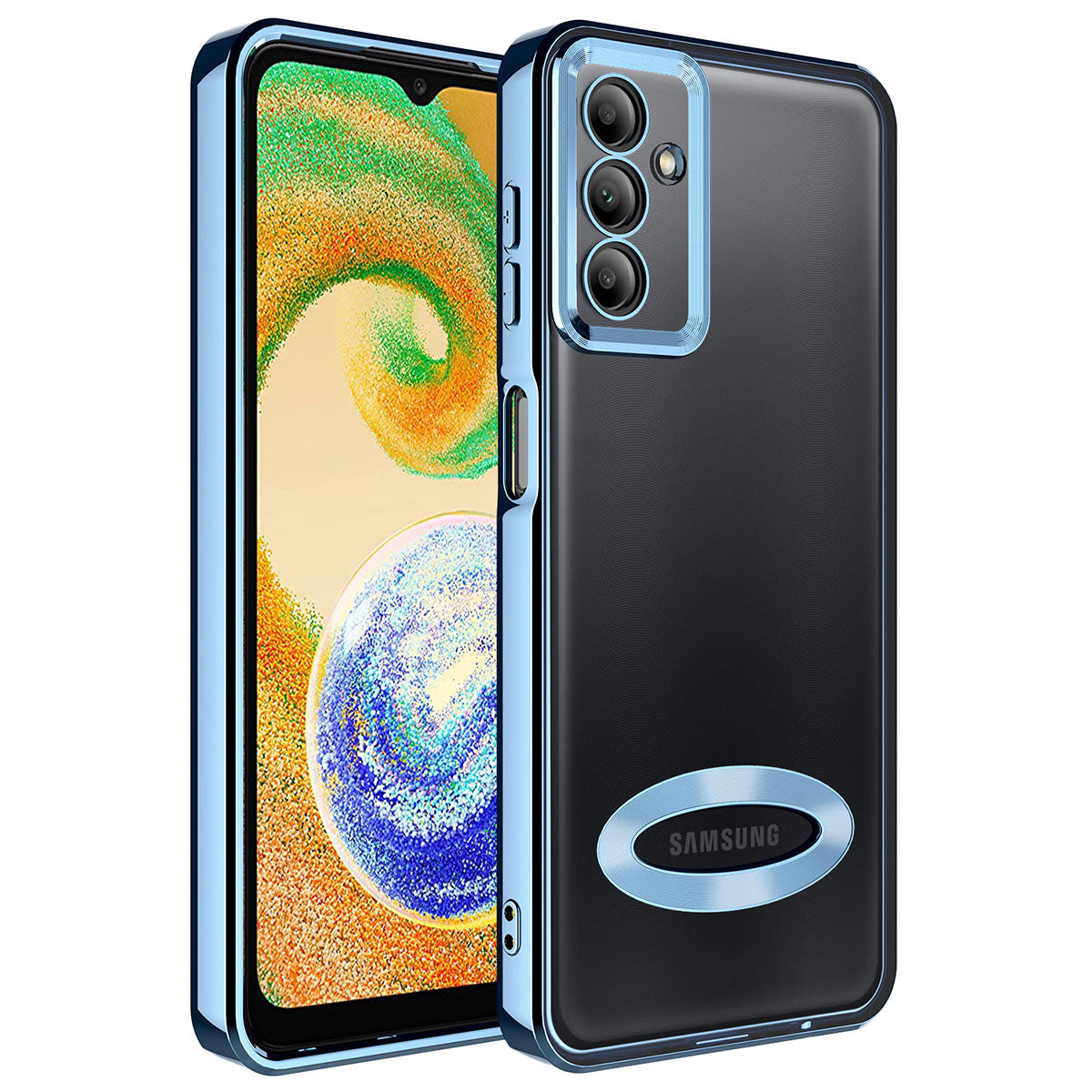 Galaxy A14 Kılıf Kamera Korumalı Logo Gösteren Zore Omega Kapak Sierra Mavi