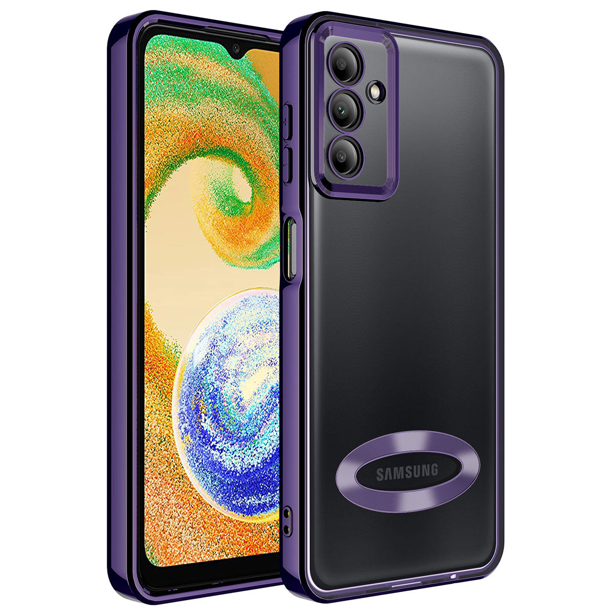 Galaxy A14 Kılıf Kamera Korumalı Logo Gösteren Zore Omega Kapak Derin Mor