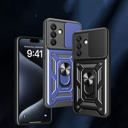 Galaxy A17 Kılıf Magnetik Standlı Kamera Korumalı Zore Sürgülü Vega Kapak Siyah