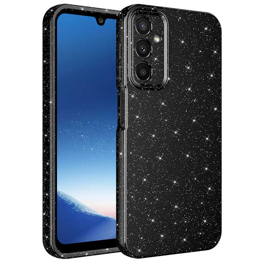 Galaxy A24 Kılıf Kamera Korumalı Simli Lüks Zore Koton Kapak Siyah