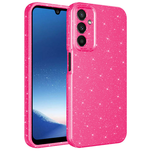Galaxy A24 Kılıf Kamera Korumalı Simli Lüks Zore Koton Kapak Pembe Koyu