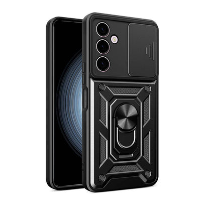 Galaxy A24 Kılıf Magnetik Standlı Kamera Korumalı Zore Sürgülü Vega Kapak Mavi
