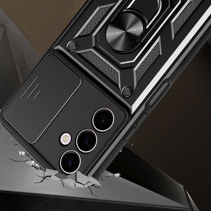 Galaxy A24 Kılıf Magnetik Standlı Kamera Korumalı Zore Sürgülü Vega Kapak Mavi