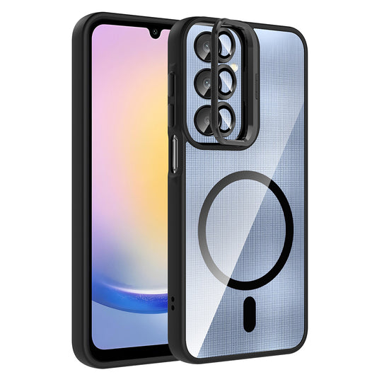 Galaxy A26 Kılıf Standlı ve Kamera Lens Hediyeli M-Safe Şarj Özellikli Zore Etro Kapak Siyah