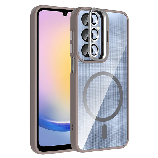 Galaxy A26 Kılıf Standlı ve Kamera Lens Hediyeli M-Safe Şarj Özellikli Zore Etro Kapak Gri