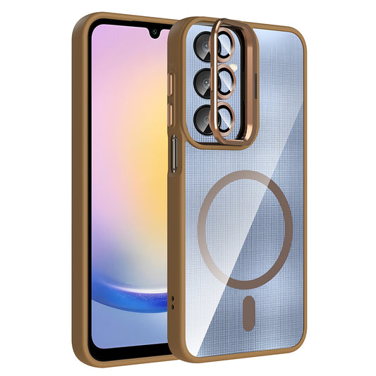 Galaxy A26 Kılıf Standlı ve Kamera Lens Hediyeli M-Safe Şarj Özellikli Zore Etro Kapak Desert Titanyum
