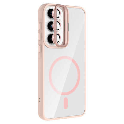Galaxy A55 Kılıf Standlı ve Kamera Lens Hediyeli M-Safe Şarj Özellikli Zore Etro Kapak Lacivert