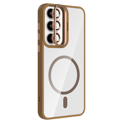 Galaxy A55 Kılıf Standlı ve Kamera Lens Hediyeli M-Safe Şarj Özellikli Zore Etro Kapak Lacivert