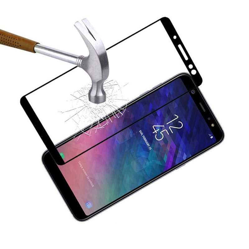 Galaxy A6 Plus 2018 Zore Kenarları Kırılmaya Dayanıklı Cam Ekran Koruyucu Siyah