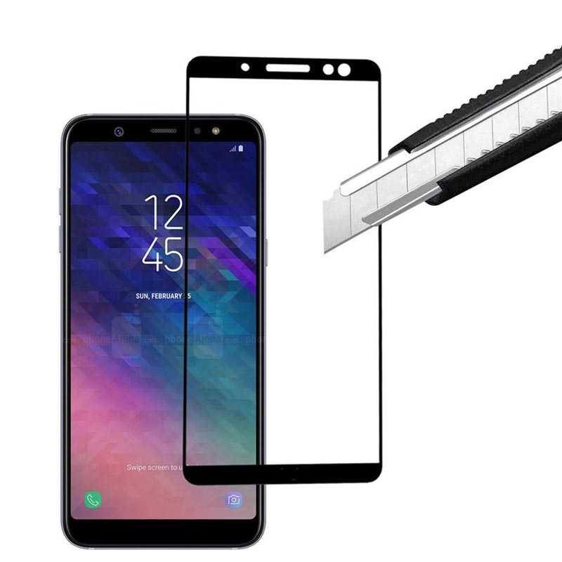 Galaxy A6 Plus 2018 Zore Kenarları Kırılmaya Dayanıklı Cam Ekran Koruyucu Siyah