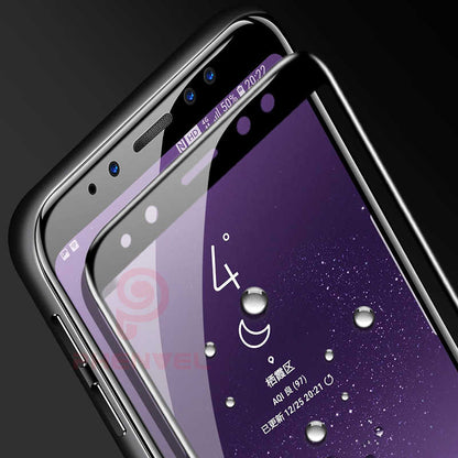 Galaxy A8 Plus 2018 Zore Kenarları Kırılmaya Dayanıklı Cam Ekran Koruyucu Siyah