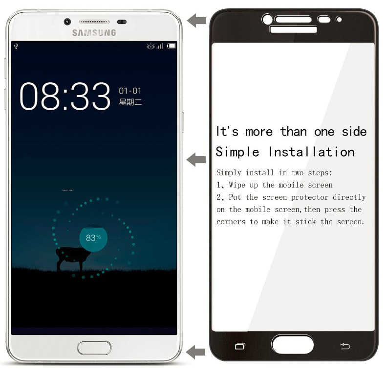 Galaxy C5 Pro Zore Ekranı Tam Kaplayan Düz Cam Koruyucu Siyah