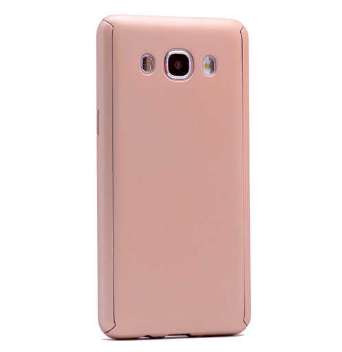 Galaxy J7 2016 Kılıf Zore 360 3 Parçalı Rubber Kapak Gold