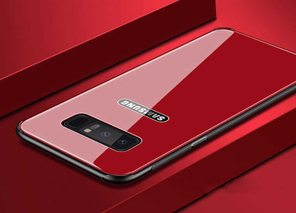 Galaxy Note 8 Kılıf Zore Düz Renkli Ebruli Cam Kapak Gold