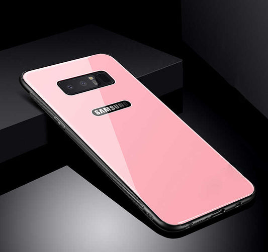 Galaxy Note 8 Kılıf Zore Düz Renkli Ebruli Cam Kapak Rose Gold