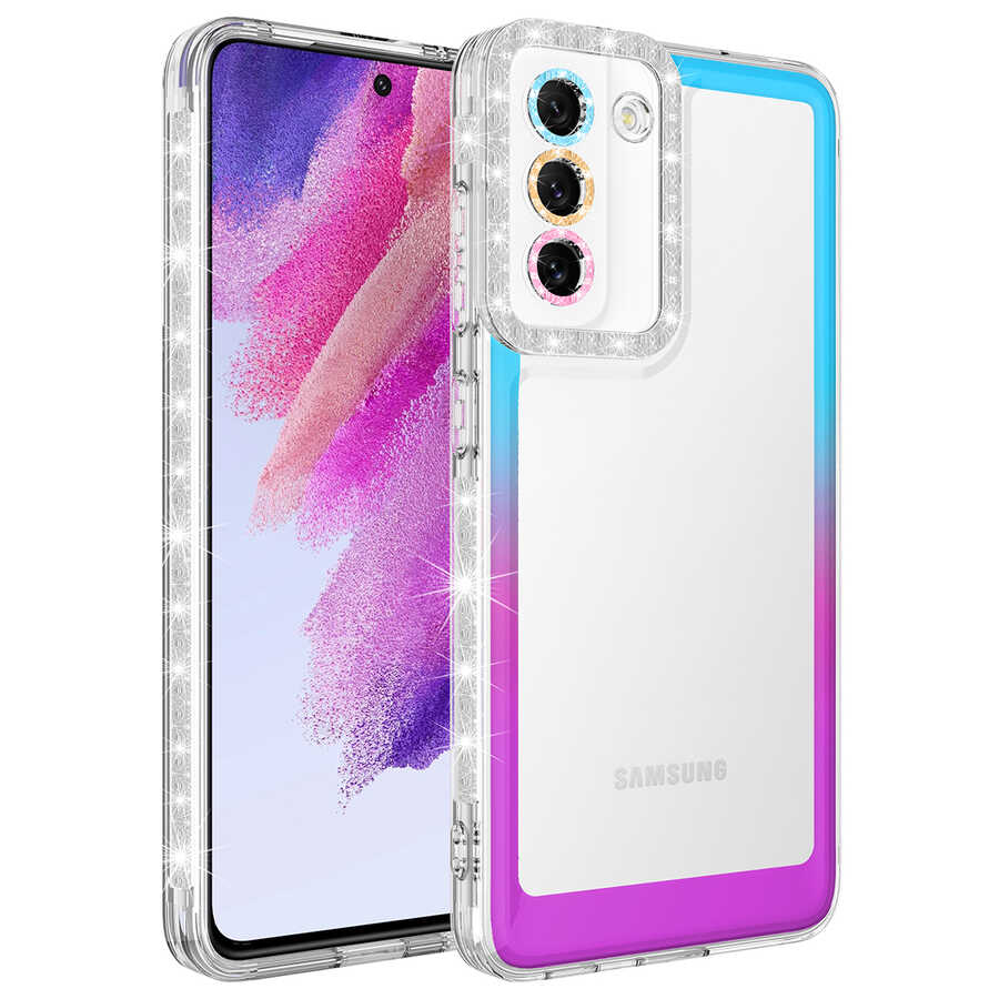 Galaxy S21 FE Kılıf Simli ve Renk Geçiş Tasarımlı Lens Korumalı Zore Park Kapak