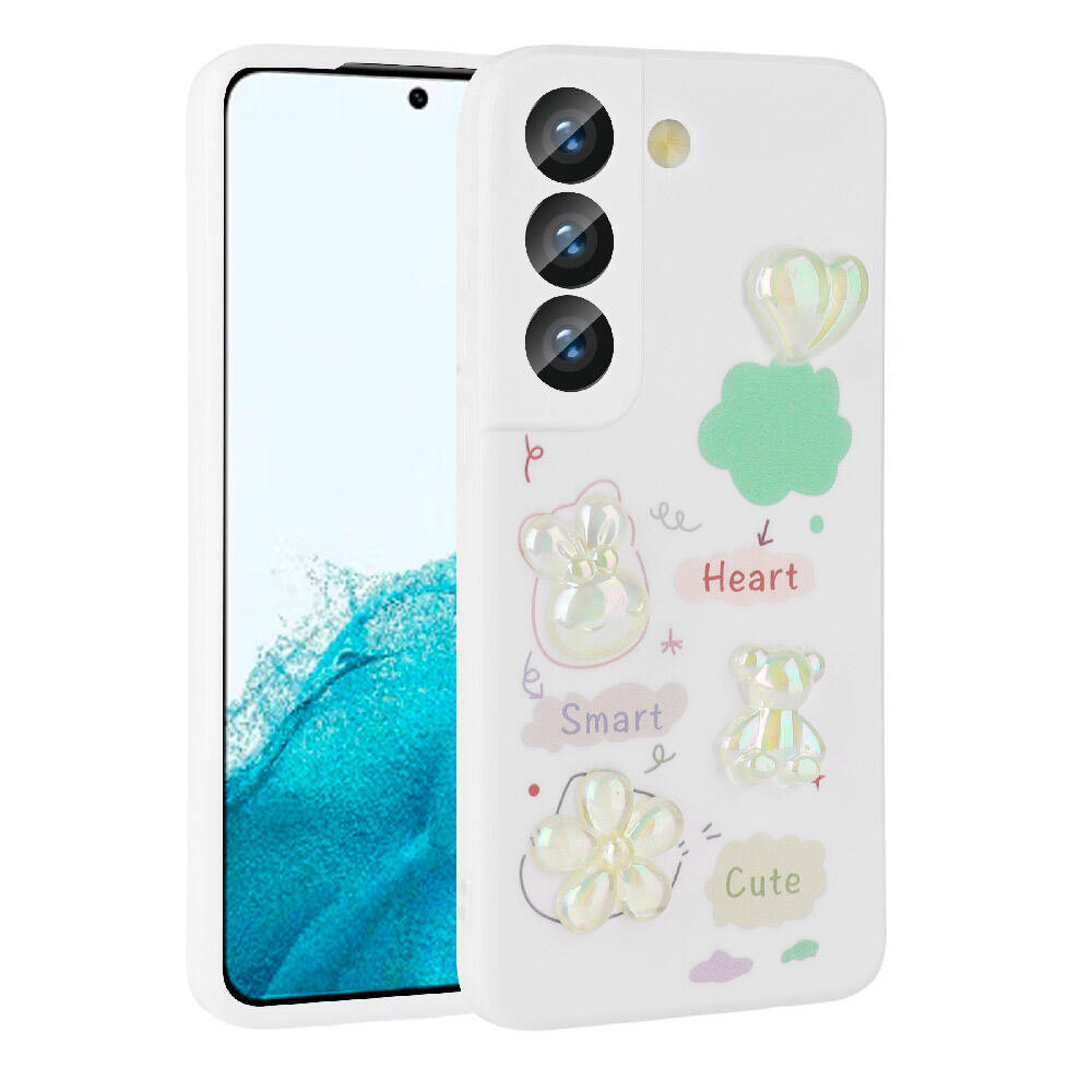Galaxy S22 Kılıf Kabartma Figürlü Parlak Zore Toys Silikon Kapak
