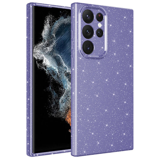 Galaxy S22 Ultra Kılıf Kamera Korumalı Simli Lüks Zore Koton Kapak Mor