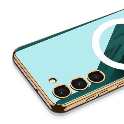 Galaxy S23 Kılıf Wireless Şarj Özellikli Kenarları Elektroplating Kaplama Aynalı Zore Kent Kapak Yeşil