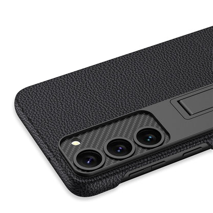 Galaxy S23 Kılıf Zore Kıpta Standlı Kapak Siyah Litchi