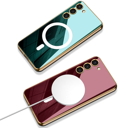 Galaxy S23 Plus Kılıf Wireless Şarj Özellikli Kenarları Elektroplating Kaplama Aynalı Zore Kent Kapak Yeşil
