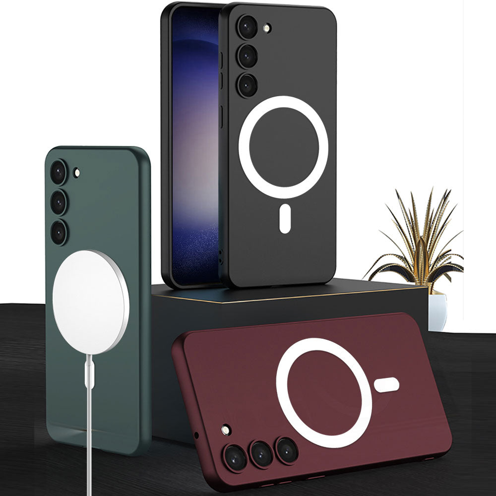 Galaxy S23 Plus Kılıf Wireless Şarj Özellikli Zore Kıpta Magsafe Silikon Kapak Gümüş