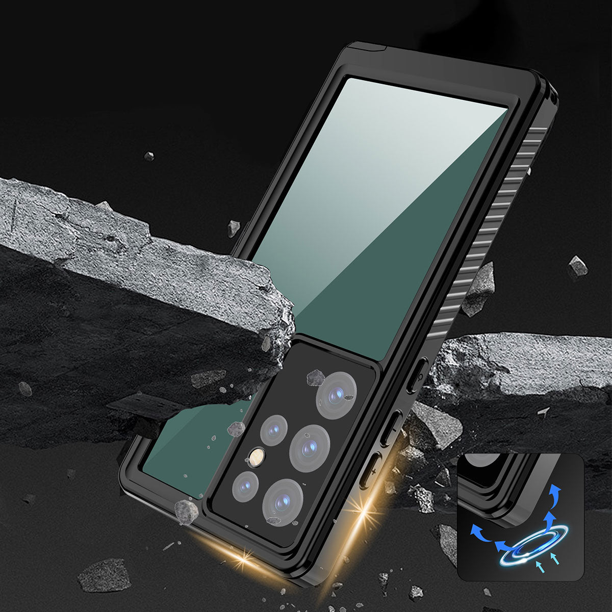 Galaxy S23 Ultra Kılıf 1-1 Su Geçirmez Kılıf Siyah