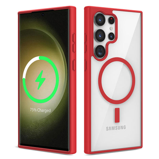 Galaxy S23 Ultra Kılıf Magsafe Wireless Şarj Özellikli Silikon Zore Ege Kapak Koyu Kırmızı