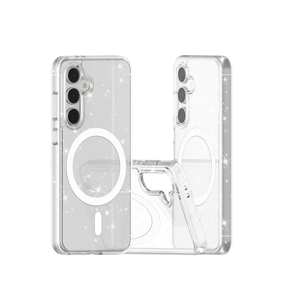 Galaxy S24 FE Kılıf Magsafe Şarj Özellikli Parlayan Simli Saydam Renkli Zore Allstar Kapak Şeffaf