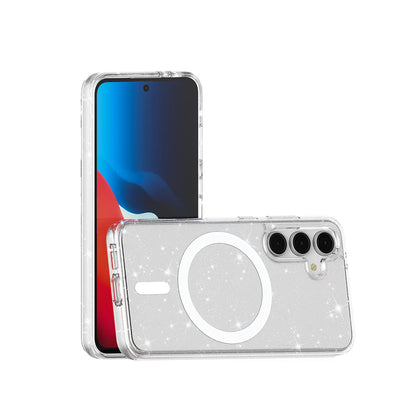 Galaxy S24 FE Kılıf Magsafe Şarj Özellikli Parlayan Simli Saydam Renkli Zore Allstar Kapak Şeffaf