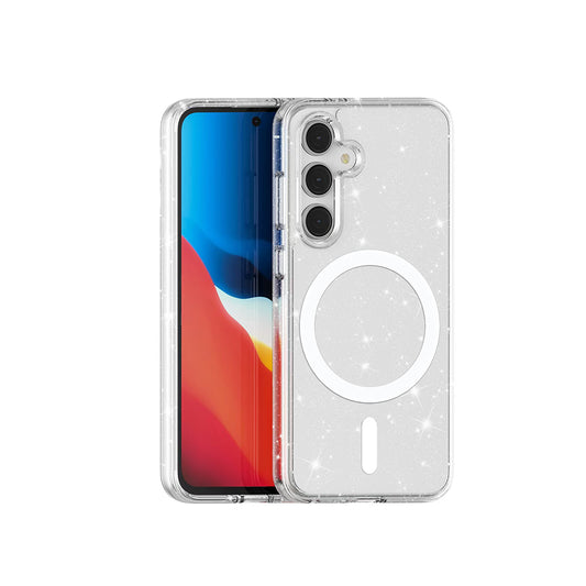 Galaxy S24 FE Kılıf Magsafe Şarj Özellikli Parlayan Simli Saydam Renkli Zore Allstar Kapak Şeffaf