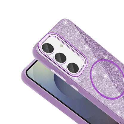 Galaxy S24 FE Kılıf Magsafe Şarj Özellikli Parlayan Simli Zore Okso Kapak Beyaz
