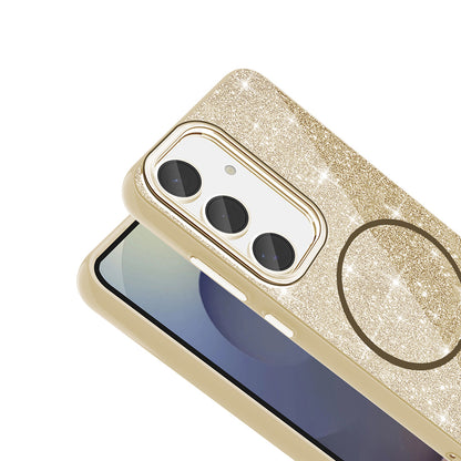 Galaxy S24 FE Kılıf Magsafe Şarj Özellikli Parlayan Simli Zore Okso Kapak Beyaz