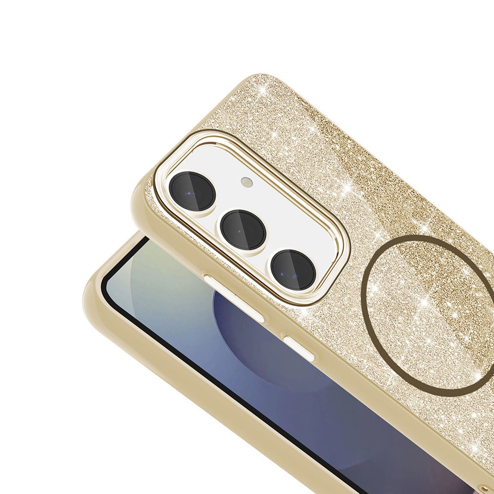 Galaxy S24 FE Kılıf Magsafe Şarj Özellikli Parlayan Simli Zore Okso Kapak Derin Mor