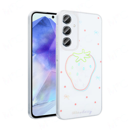 Galaxy S24 FE Kılıf Şeffaf Figürlü Zore Folk Sert Kapak Çilek