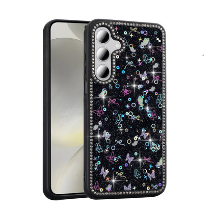 Galaxy S24 FE Kılıf Taşlı ve Simli Tasarım Zore Azra Kapak Siyah