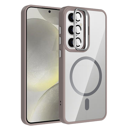 Galaxy S24 Kılıf Standlı ve Kamera Lens Hediyeli M-Safe Şarj Özellikli Zore Etro Kapak Pembe