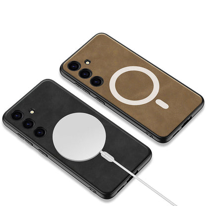 Galaxy S24 Plus Kılıf Magsafe Şarj Özellikli Deri Tasarımlı Zore Kıpta Nubuk Kapak Siyah