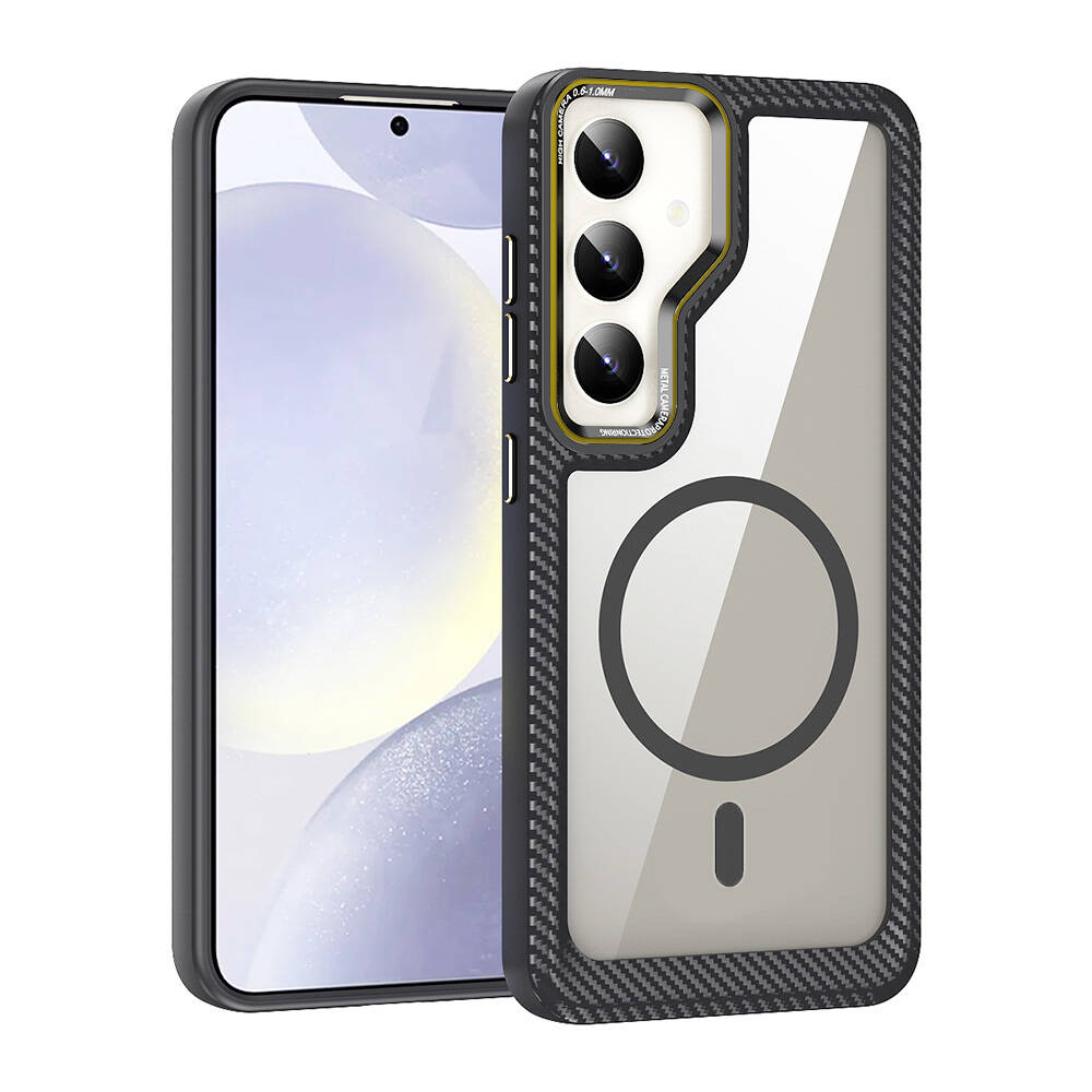 Galaxy S24 Plus Kılıf Magsafe Şarj Özellikli Sert PC Karbon Fiber Kenar Tasarımlı Zore Libero Kapak Siyah