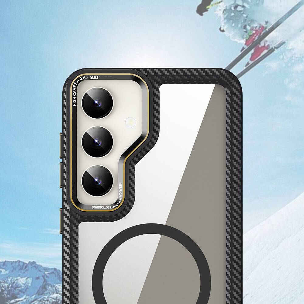 Galaxy S24 Plus Kılıf Magsafe Şarj Özellikli Sert PC Karbon Fiber Kenar Tasarımlı Zore Libero Kapak Siyah