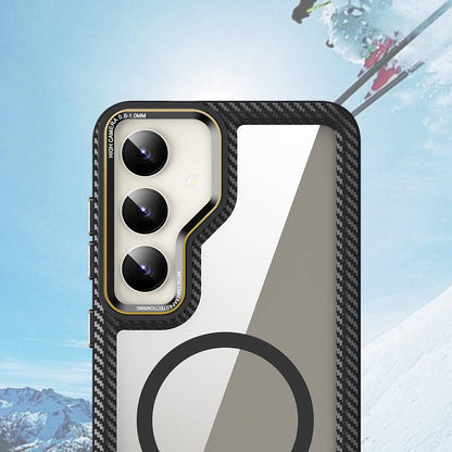 Galaxy S24 Plus Kılıf Magsafe Şarj Özellikli Sert PC Karbon Fiber Kenar Tasarımlı Zore Libero Kapak Siyah