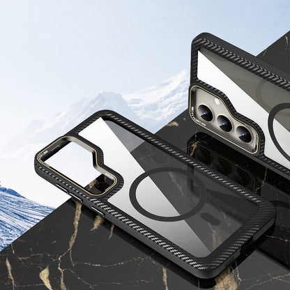 Galaxy S24 Plus Kılıf Magsafe Şarj Özellikli Sert PC Karbon Fiber Kenar Tasarımlı Zore Libero Kapak Siyah