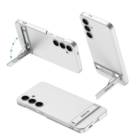 Galaxy S24 Plus Kılıf Zore Kamera Korumalı Dikey Standlı Ays Kapak Gümüş